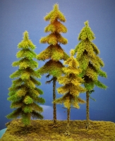 Diorama Modell Nadelbume, 4 Fichten, ca. 40 - 35 - 32- 26 cm