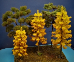 Diorama Modell Nadelbume, 2 Lrchen im Herbst, ca. 35 / 30 cm